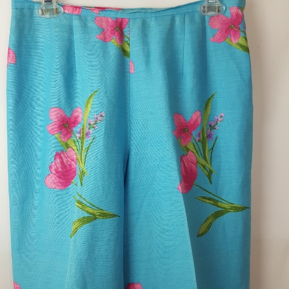 Talbots Linen tropical print pants Blue Floral - Picture 2 of 15